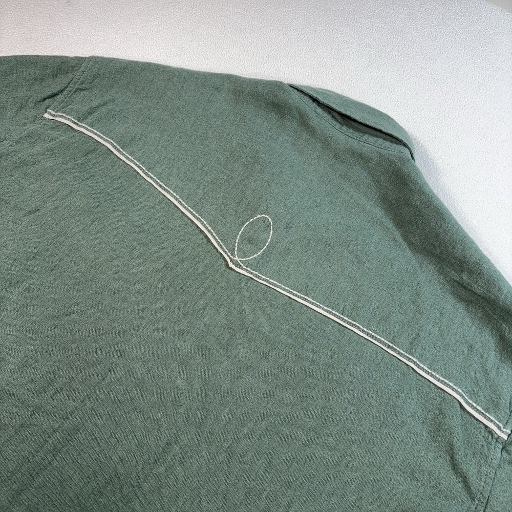 Abercrombie & Fitch Summer Linen Blend Shirt‎ Men's XL Green Pockets Embroidery - Picture 8 of 15